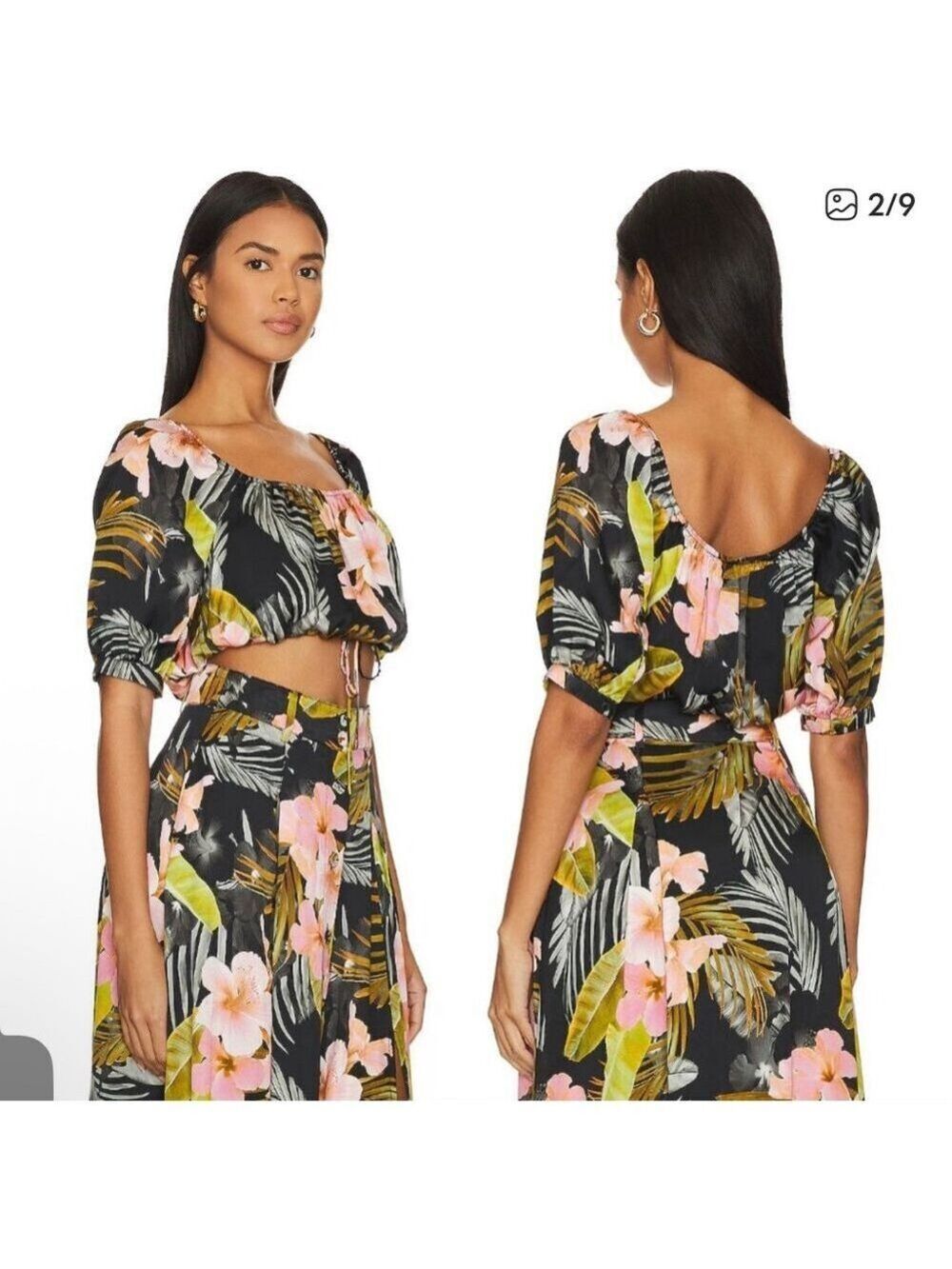 NWT Favorite Daughter Black Pink Floral Off Shoulder Crop Top M